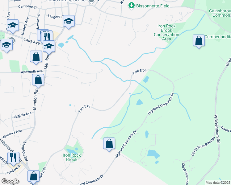 map of restaurants, bars, coffee shops, grocery stores, and more near 710-770 Highland Corporate Drive in Woonsocket