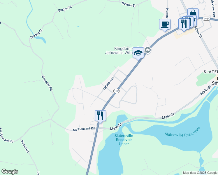 map of restaurants, bars, coffee shops, grocery stores, and more near 14 Rainville Avenue in North Smithfield