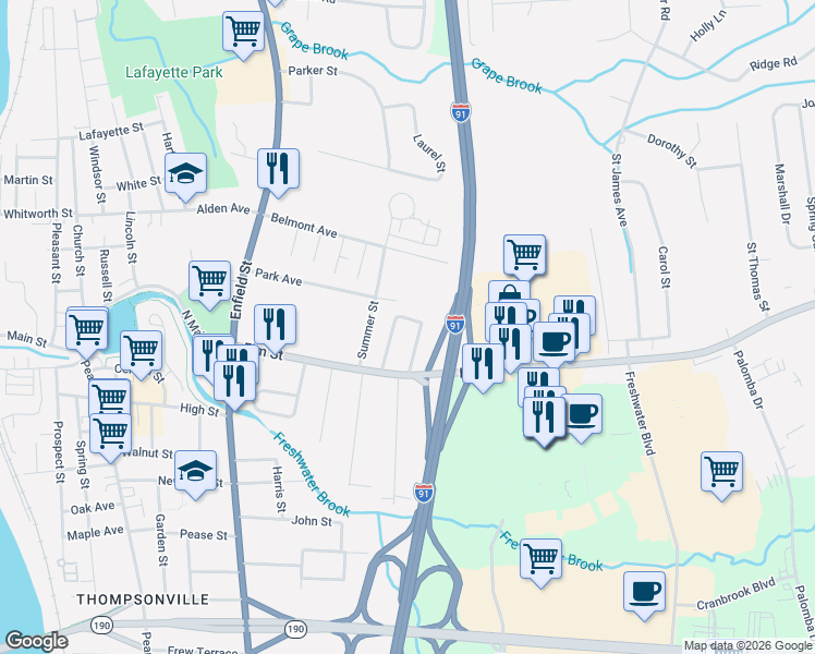 map of restaurants, bars, coffee shops, grocery stores, and more near 2 Bellantuono Drive in Enfield