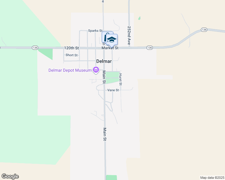 map of restaurants, bars, coffee shops, grocery stores, and more near Vane Street in Delmar