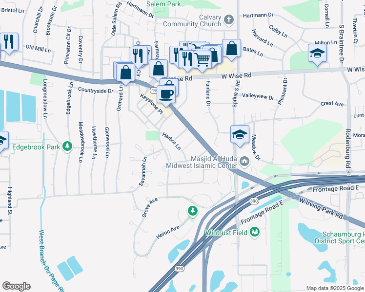 map of restaurants, bars, coffee shops, grocery stores, and more near 1460 Fairlane Drive in Schaumburg