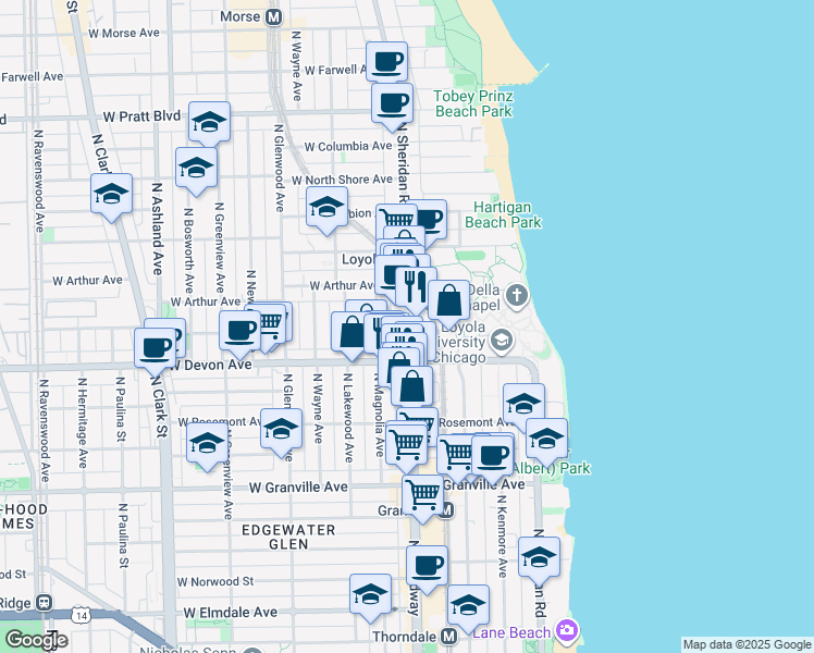 map of restaurants, bars, coffee shops, grocery stores, and more near in Chicago