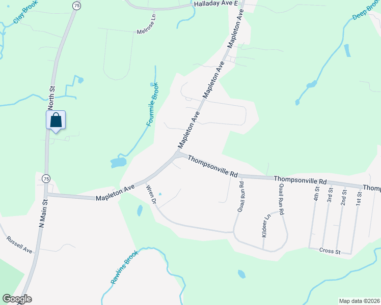 map of restaurants, bars, coffee shops, grocery stores, and more near 287 Thompsonville Road in Suffield