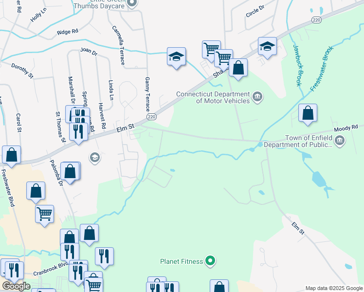 map of restaurants, bars, coffee shops, grocery stores, and more near 226 Elm Street in Enfield