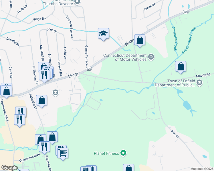 map of restaurants, bars, coffee shops, grocery stores, and more near 226 Elm Street in Enfield