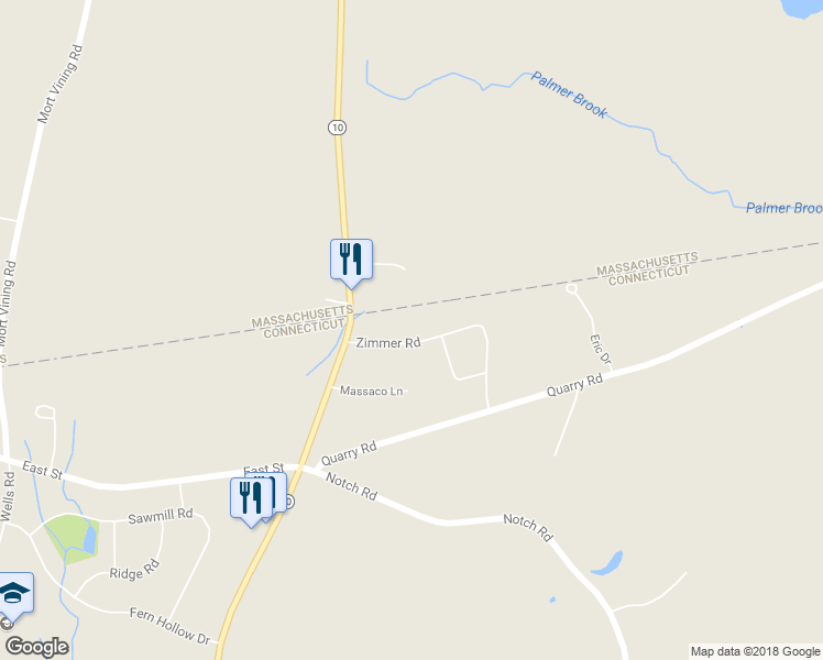 map of restaurants, bars, coffee shops, grocery stores, and more near 14 Zimmer Road in Granby
