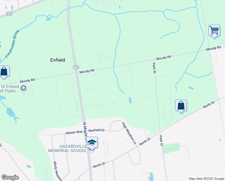 map of restaurants, bars, coffee shops, grocery stores, and more near 124 North Maple Street in Enfield