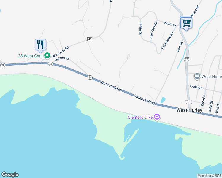 map of restaurants, bars, coffee shops, grocery stores, and more near 1561 State 28 in West Hurley