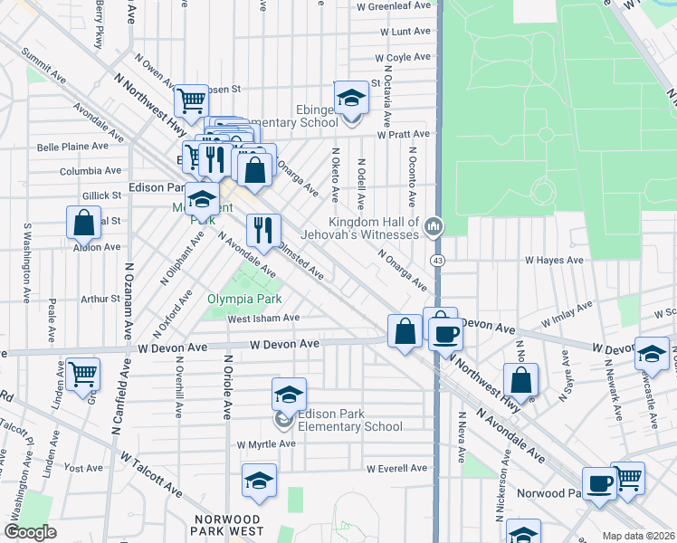 map of restaurants, bars, coffee shops, grocery stores, and more near in Chicago