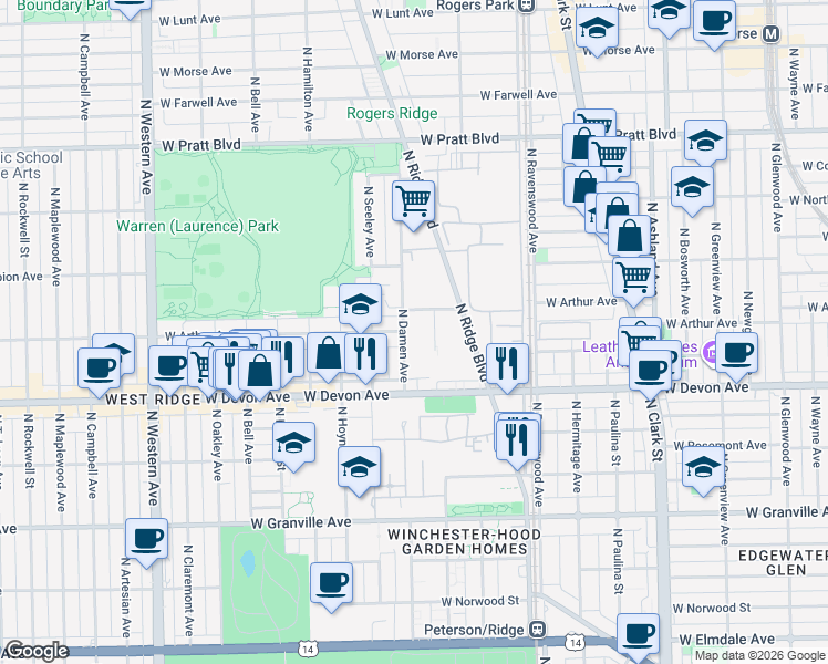 map of restaurants, bars, coffee shops, grocery stores, and more near in Chicago