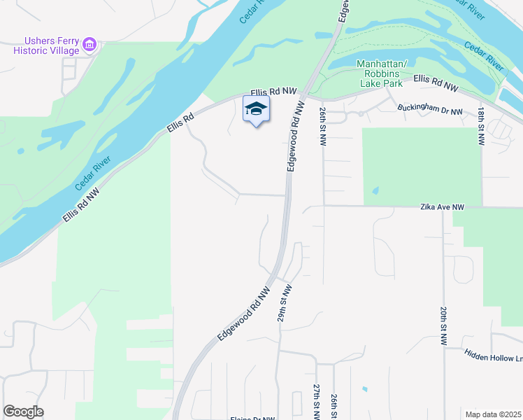 map of restaurants, bars, coffee shops, grocery stores, and more near 2150 Edgewood Road Northwest in Cedar Rapids