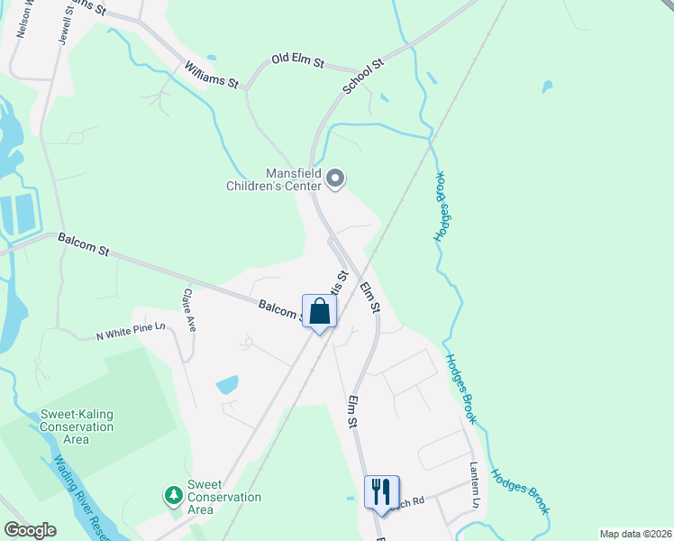 map of restaurants, bars, coffee shops, grocery stores, and more near 9 Otis Street in Mansfield