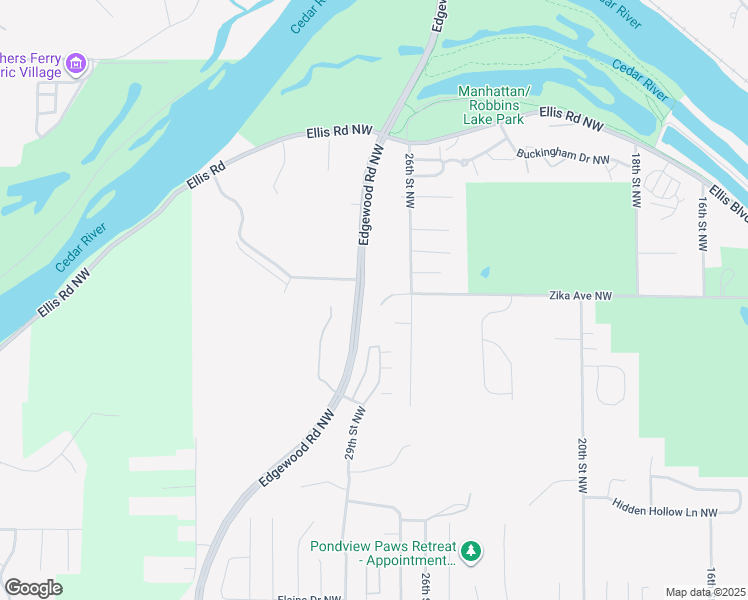 map of restaurants, bars, coffee shops, grocery stores, and more near 2153 29th Street Northwest in Cedar Rapids