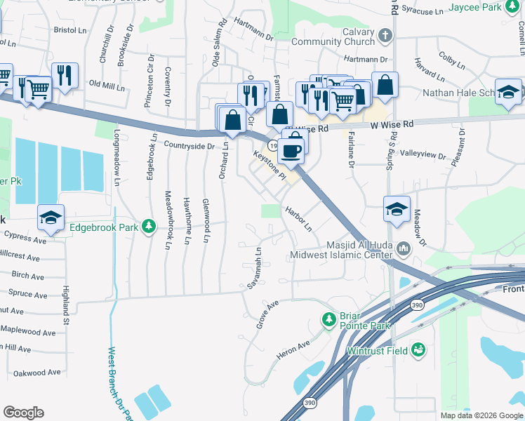 map of restaurants, bars, coffee shops, grocery stores, and more near 1827 West Irving Park Road in Hanover Park
