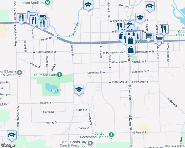 map of restaurants, bars, coffee shops, grocery stores, and more near 600 Cummins Street West in Tecumseh