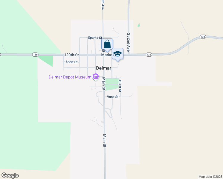 map of restaurants, bars, coffee shops, grocery stores, and more near Vane Street in Delmar