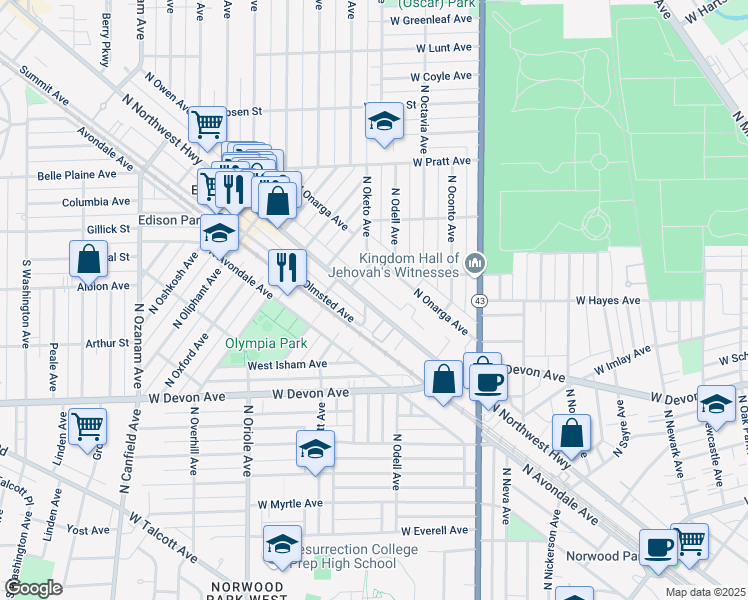 map of restaurants, bars, coffee shops, grocery stores, and more near in Chicago