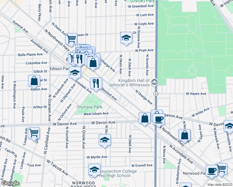 map of restaurants, bars, coffee shops, grocery stores, and more near in Chicago