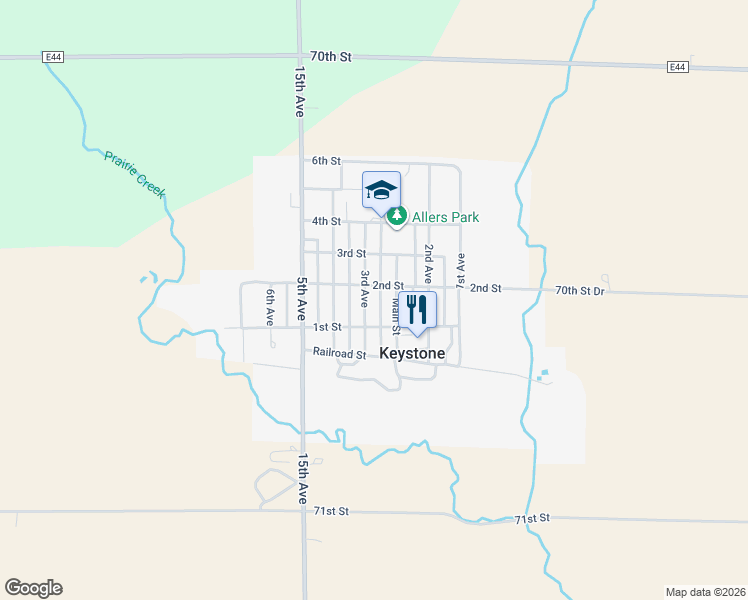 map of restaurants, bars, coffee shops, grocery stores, and more near 108 3rd Avenue in Keystone