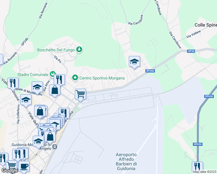 map of restaurants, bars, coffee shops, grocery stores, and more near 11 Via N. Paganini in Guidonia Montecelio
