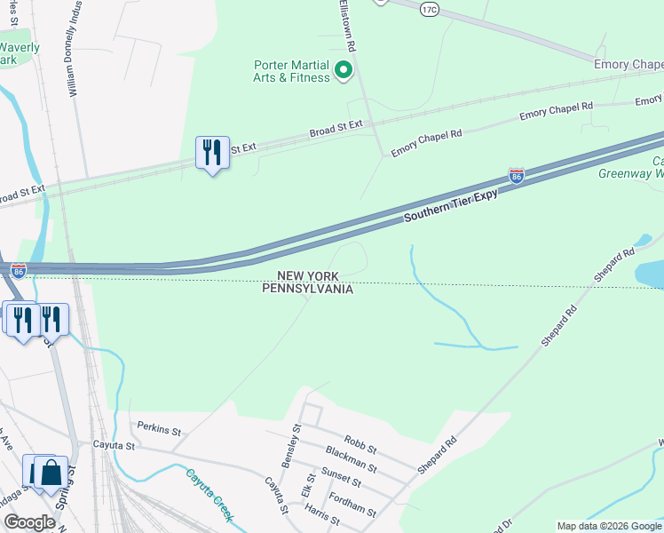 map of restaurants, bars, coffee shops, grocery stores, and more near 565 Ellistown Road in Waverly