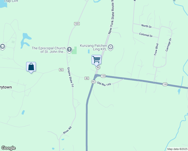 map of restaurants, bars, coffee shops, grocery stores, and more near 4275 New York 9G in Red Hook