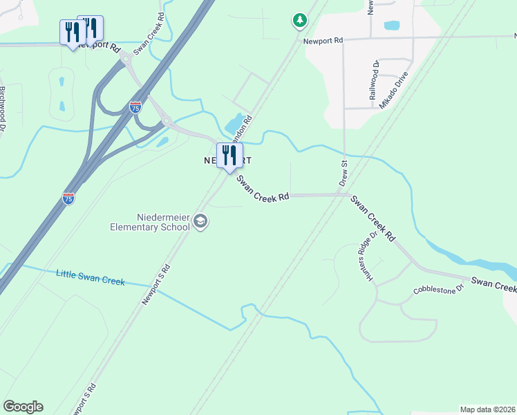 map of restaurants, bars, coffee shops, grocery stores, and more near 8675 Swan Creek Road in Charter Township of Berlin
