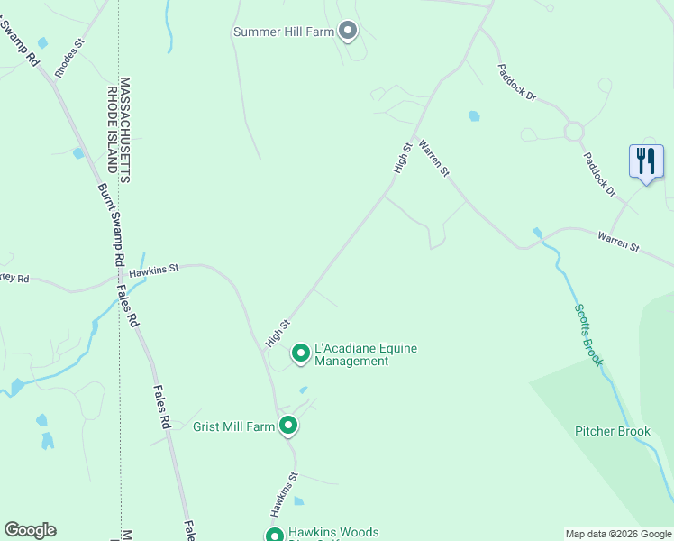 map of restaurants, bars, coffee shops, grocery stores, and more near 102A High Street in Plainville