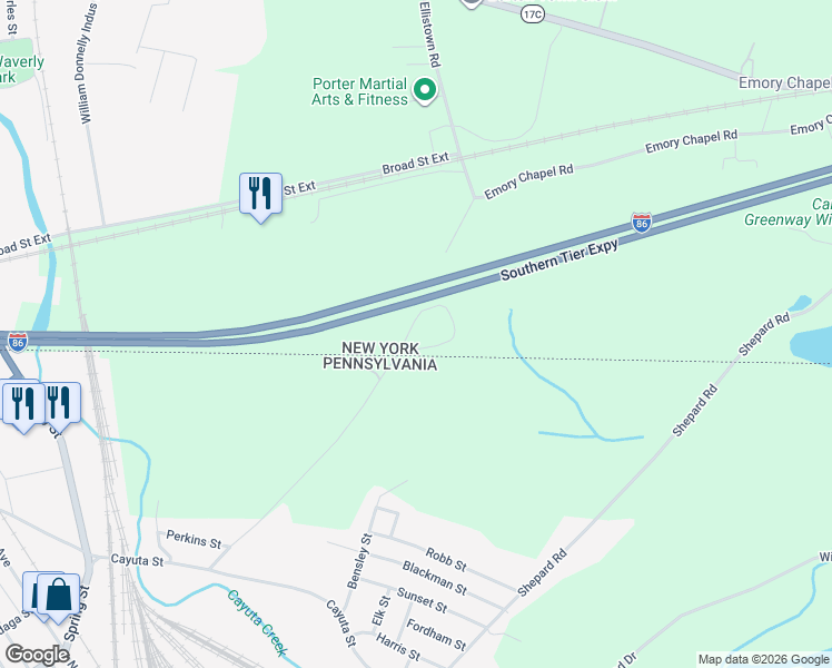 map of restaurants, bars, coffee shops, grocery stores, and more near 565 Ellistown Road in Waverly