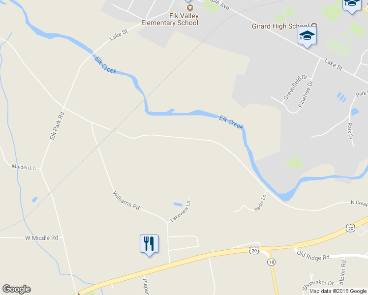 map of restaurants, bars, coffee shops, grocery stores, and more near 3620 N Creek Rd in Girard