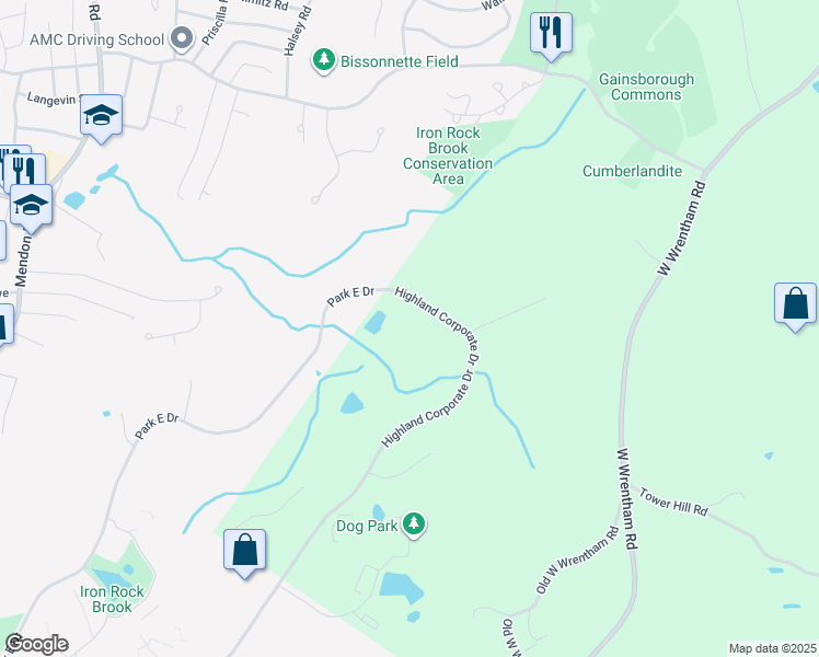 map of restaurants, bars, coffee shops, grocery stores, and more near 2100 Highland Corporate Drive in Cumberland