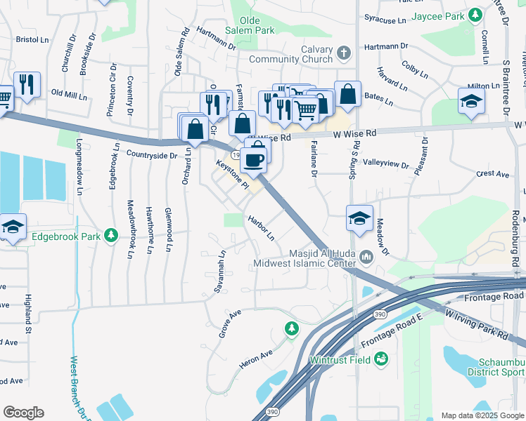 map of restaurants, bars, coffee shops, grocery stores, and more near 1335 Mercury Drive in Schaumburg