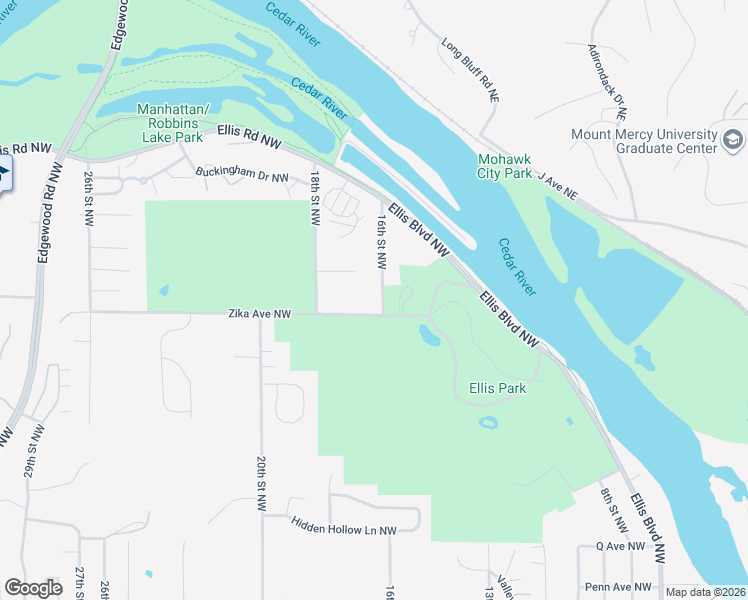 map of restaurants, bars, coffee shops, grocery stores, and more near 1608 Zika Avenue Northwest in Cedar Rapids