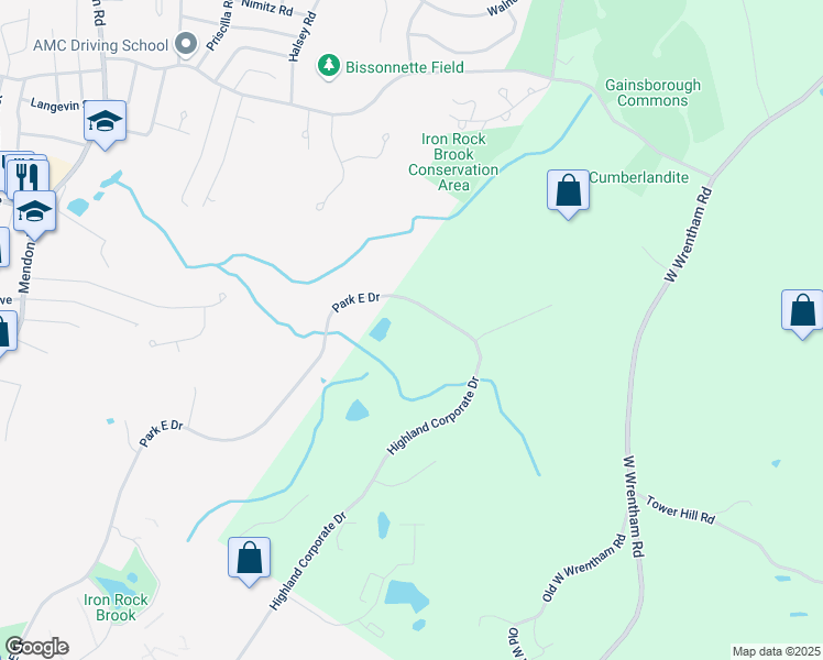 map of restaurants, bars, coffee shops, grocery stores, and more near 2100 Highland Corporate Drive in Cumberland