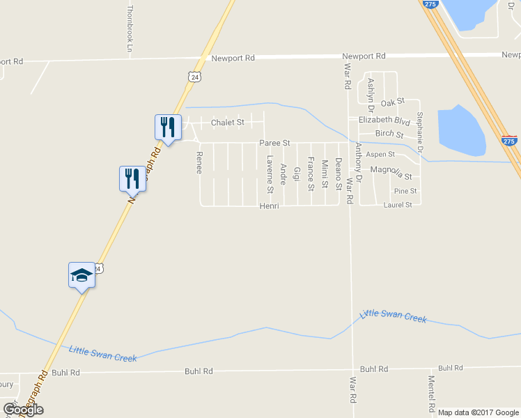 map of restaurants, bars, coffee shops, grocery stores, and more near 1412 Henri in Monroe County