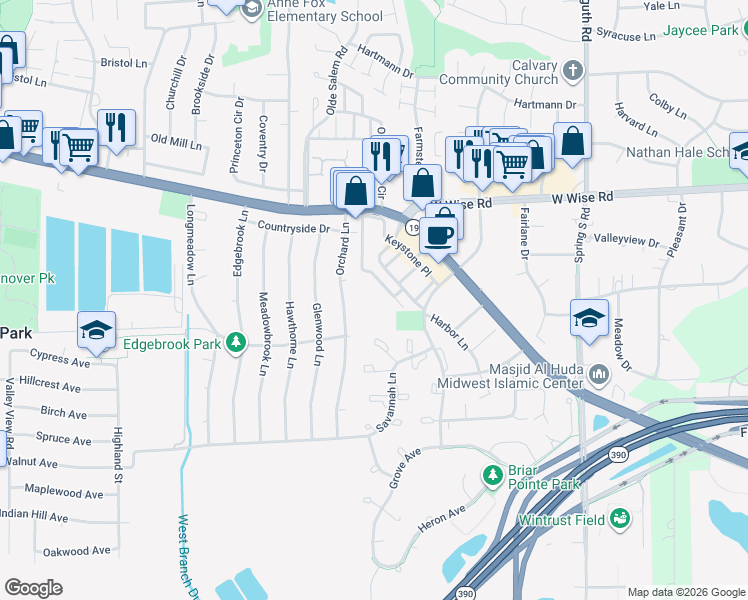 map of restaurants, bars, coffee shops, grocery stores, and more near 1827 West Irving Park Road in Hanover Park
