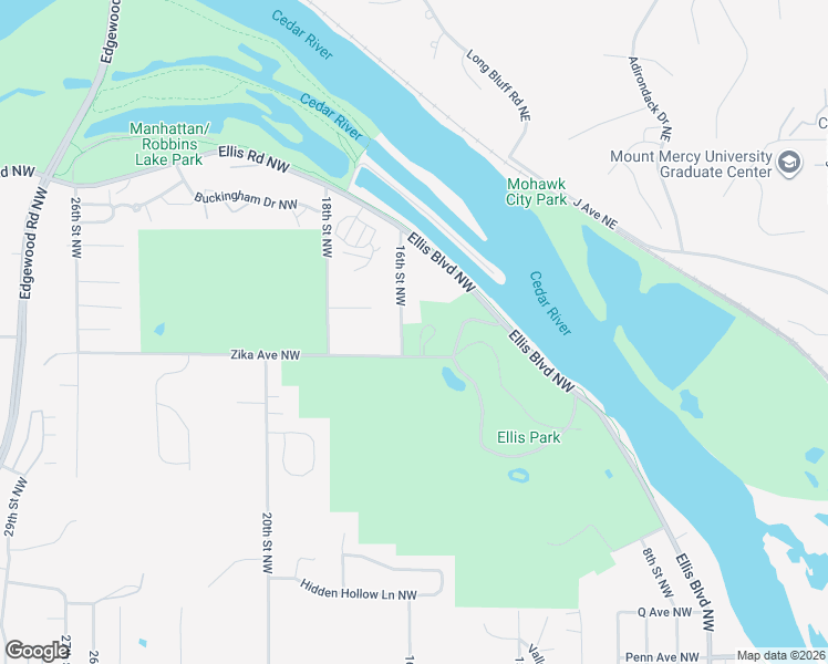 map of restaurants, bars, coffee shops, grocery stores, and more near 1608 Zika Avenue Northwest in Cedar Rapids