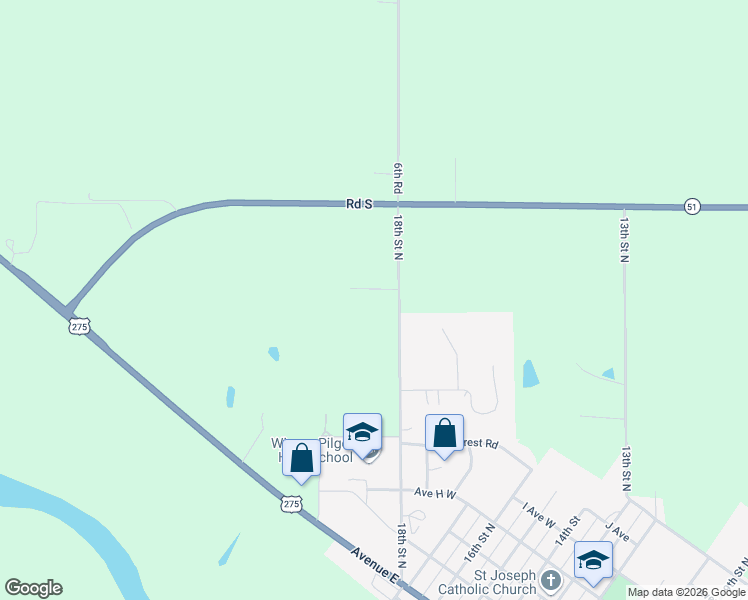 map of restaurants, bars, coffee shops, grocery stores, and more near 18th Street North in Wisner