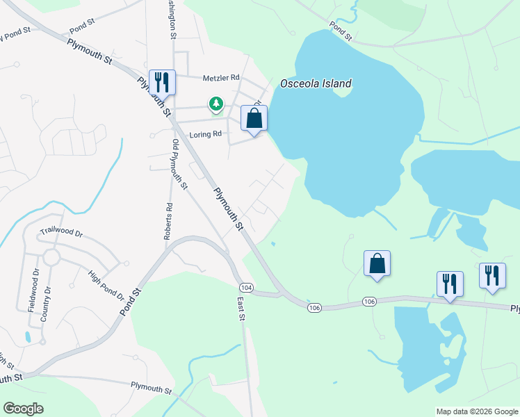 map of restaurants, bars, coffee shops, grocery stores, and more near 1652 Plymouth Street in East Bridgewater