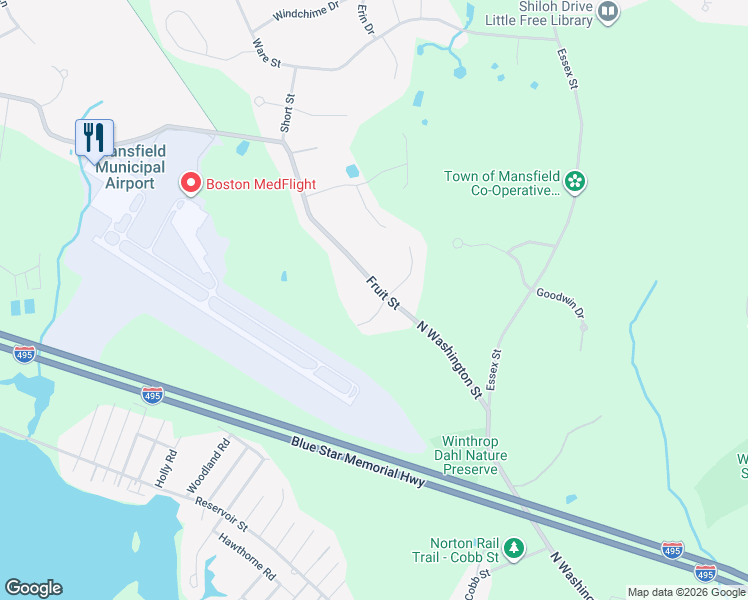 map of restaurants, bars, coffee shops, grocery stores, and more near 6 Harding Lane in Mansfield