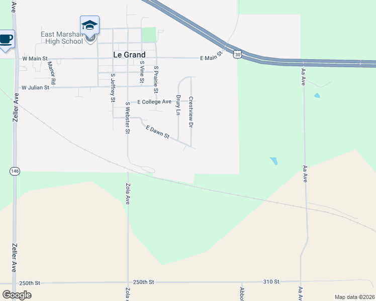 map of restaurants, bars, coffee shops, grocery stores, and more near 504 East Dawn Street in Le Grand