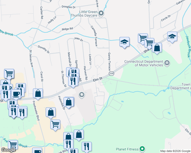map of restaurants, bars, coffee shops, grocery stores, and more near 31 Elm Meadows in Enfield