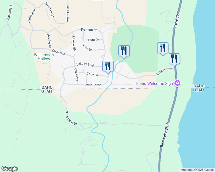 map of restaurants, bars, coffee shops, grocery stores, and more near 353 Lewis Loop in Fish Haven