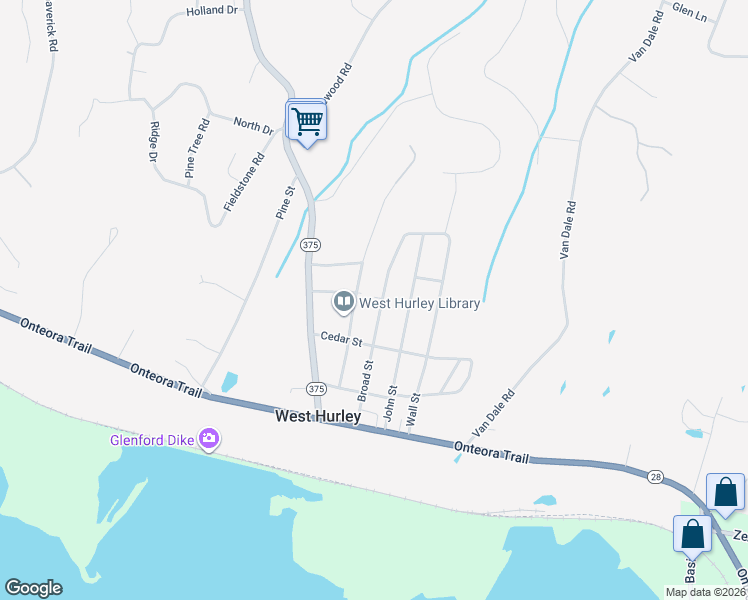 map of restaurants, bars, coffee shops, grocery stores, and more near 33 Clover Street in West Hurley