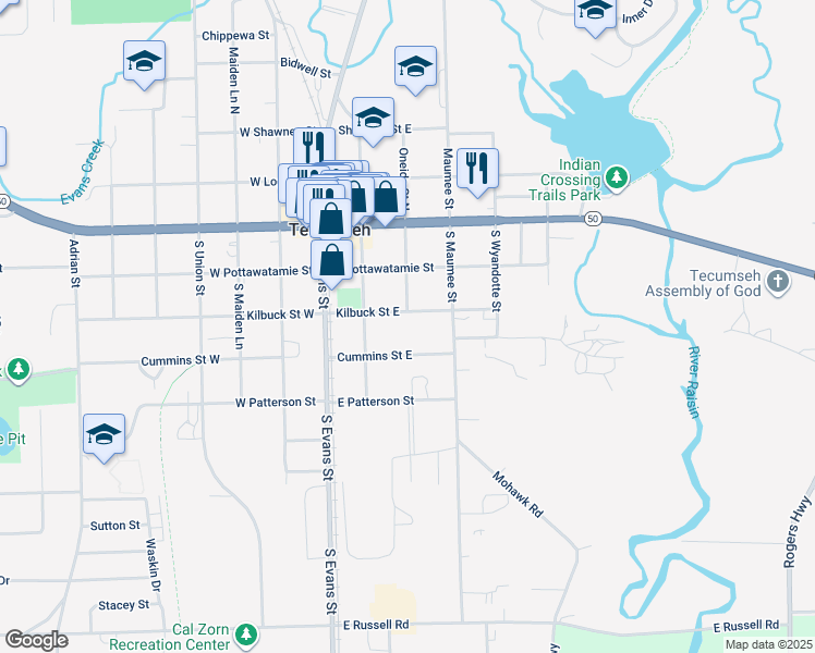 map of restaurants, bars, coffee shops, grocery stores, and more near 310 Kilbuck Street West in Tecumseh