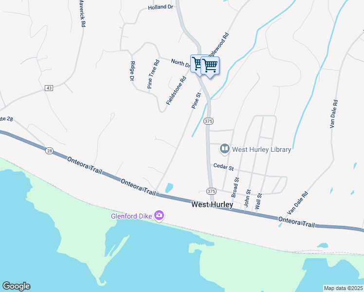 map of restaurants, bars, coffee shops, grocery stores, and more near 68 Pine Street in West Hurley