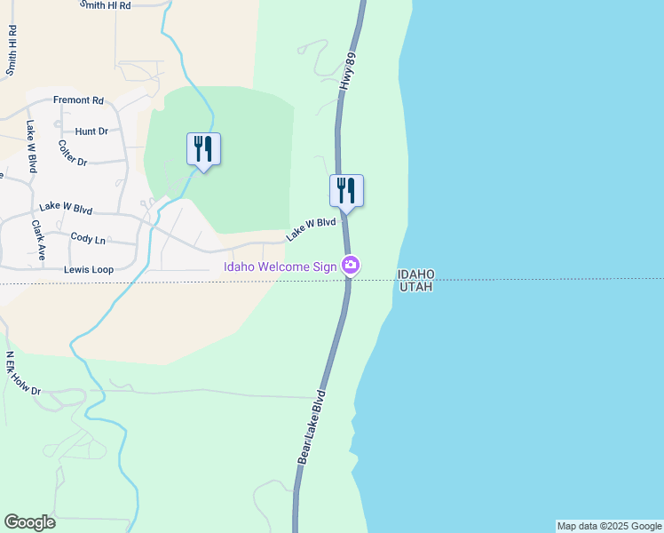 map of restaurants, bars, coffee shops, grocery stores, and more near 65 U.S. 89 in Fish Haven