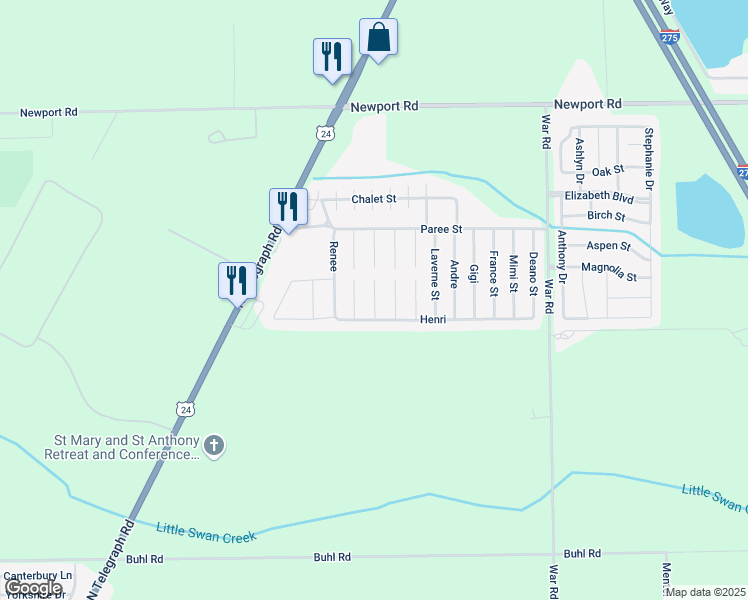map of restaurants, bars, coffee shops, grocery stores, and more near 8516 Gidget Court in Monroe County