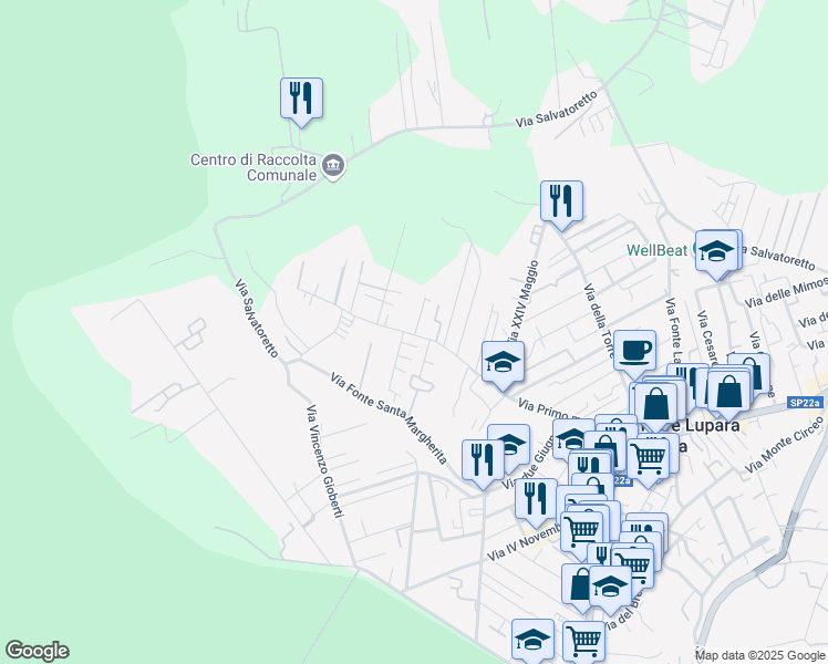 map of restaurants, bars, coffee shops, grocery stores, and more near 152 Via Primo maggio in Tor Lupara