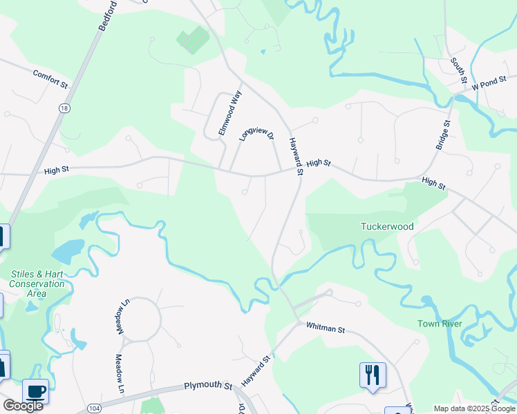 map of restaurants, bars, coffee shops, grocery stores, and more near 9 Yoke Road in Bridgewater